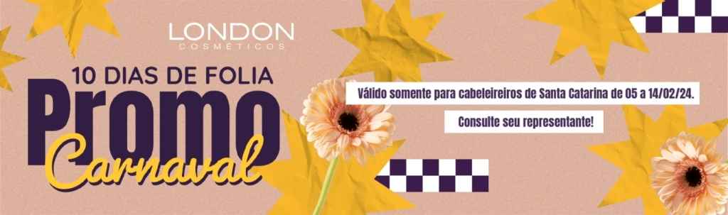 Promoção de carnaval 2024 da London Cosméticos SC para cabeleireiros profissionais